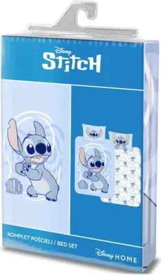 The image shows the packaging of a Lilo & Stitch themed bed set.