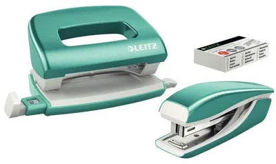 Image de Leitz 5561-20-51 Kit mini perforateur agrafeuse NeXXt WOW bleu glacier métallique