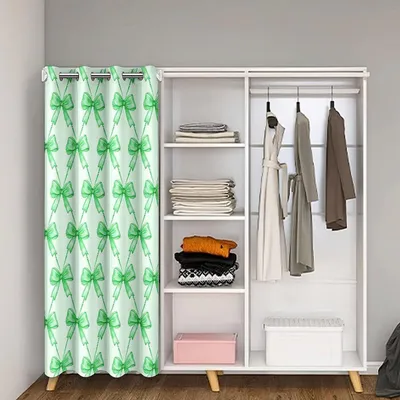 Obrázek produktu pro Záclona na dveře, zelená, s mašlí, rozměry 132x203 cm, dětská clona do pokoje