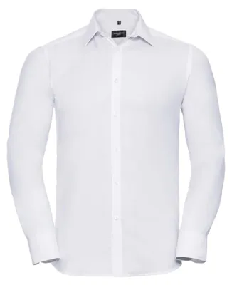Immagine prodotto di Russell Collection - Camicia da uomo, motivo a spina di pesce, su misura, maniche lunghe LT4424 (127 cm) (bianco)