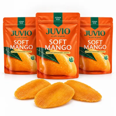 Produktbild von JUVIO Soft Mango – 3 x 150 g, getrocknete Mangoscheiben, gezuckert, aus Kambodscha,