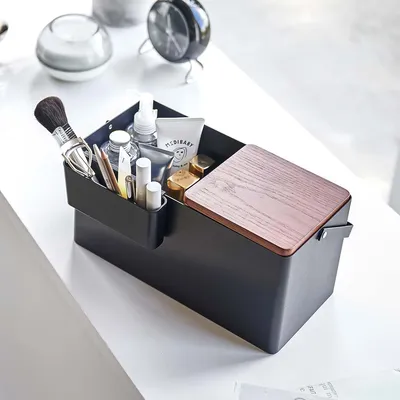 Produktbild von Yamazaki MakeUp Box Schminkkasten mit Spiegel Beauty Box Make-Up Organizer Kosmetikbox schwarz