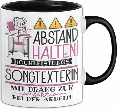 Produktbild von Songtexterin Tasse Geschenk Lustig Abstand Halten Hochleistungs-Songtexterin Mit Drang Zur Perfektion Bei Der Arbeit (Schwarz)
