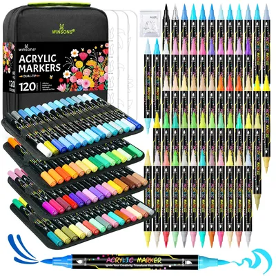 Image de 120 marqueurs acryliques de différentes couleurs - Pointe pinceau double