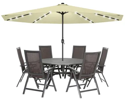 Image de Parasol - Parasol de jardin avec manivelle - 350 cm - Polyester - Protection UV 50+ - Éclairage LED - Beige
