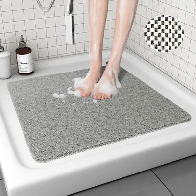 Image de Tapis de douche en loofah, 70x70 cm, antidérapant, avec trous de drainage