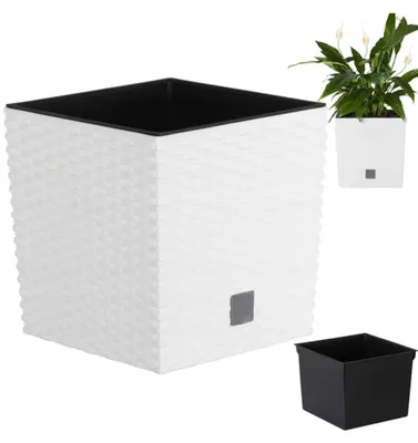 Obrázek produktu pro Bílý zahradní květináč 32 cm, květináč s vložkou na terasu a balkon