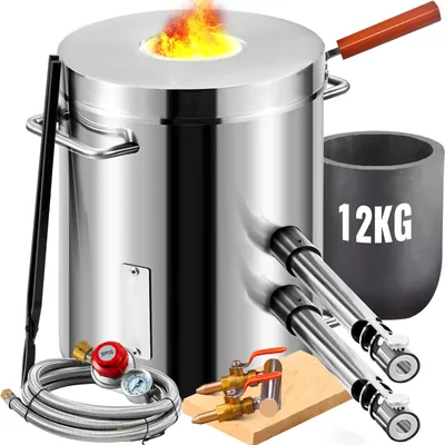 Zdjęcie produktu dla Zestaw pieców do topienia propanem SucceBuy 12 kg, podwójny palnik, 2700 °F, topienie, 110 V, 500 W, stal nierdzewna