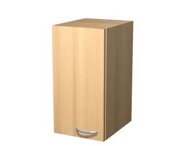 A single kitchen cabinet with a silver handle against a white background.