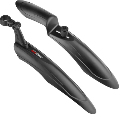 Two black bicycle mudguards are shown against a white background.