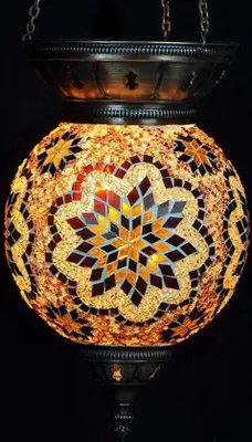 Immagine prodotto di Lampada a sospensione turca marrone, 25 cm - Lampada orientale realizzata a mano con vetro mosaico per una luce suggestiva