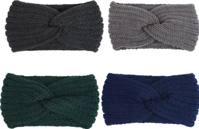 Produktbild von 4 Stück Damen Stirnbänder Winter Gestrickt Haarband Stricken Stirnbänder Gestrickt Elastische Stirnband für Mädchen Damen