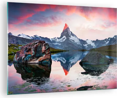 Produktbild von Bilder auf glas - Berge Felsen Wasser - 70x50cm - Glasbilder - Wandbilder - Kunstdruck - zum Aufhängen bereit - Wanddekoration aus Glas - Glas Bilder - Wandbild auf Glas - Einteilig - GAA70x50-3892