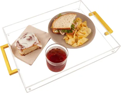 Zdjęcie produktu dla Akrylowa taca do serwowania 40,6 x 30,5 cm, złote uchwyty, do przekąsek