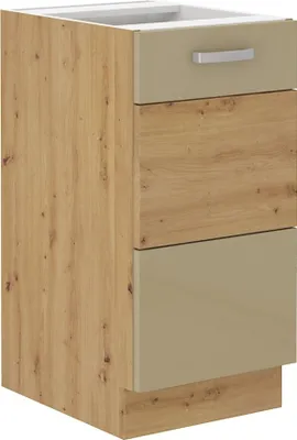 Produktbild von Unterschrank 40 Eiche Artisan Cappuccino Hochglanz Küchenzeile Küchenblock Küche