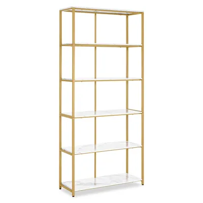 Produktbild von Bücherregal, Standregal mit 5 Ebenen, Büroregal mit Metallrahmen, für Büro, Wohnzimmer, Schlafzimmer, Küche, Marmor-Weiß, 5166