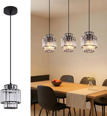 Image de Suspension ZMH pour table à manger, 1 ampoule, suspension en cristal, douille E27, lampe de salle à manger, suspension en verre, hauteur réglable, pour salon