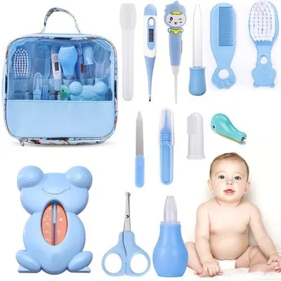 Produktbild von 13-teiliges Babypflege Set für Baby Alltag Pflege Baby Gesundheitswesen Kit mit Thermometer Nasensauger Pipette Feeder Nagel Haarpflegeset