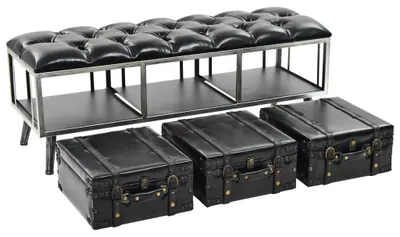 Image de vidaXL Banc avec espace de rangement 110 cm noir similicuir