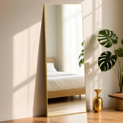 Immagine prodotto di Specchio a figura intera, specchio da parete, 165x60 cm, colore oro, alluminio, inclinabile