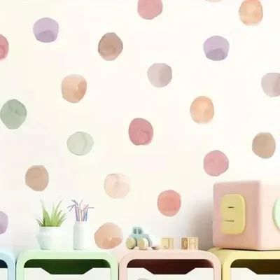 Produktbild von Aquarell Polka Dot Wandsticker Set mit 36 Punkten – Pastell Wandtattoo für Kinderzimmer, Babyzimmer, Spielzimmer und moderne Wanddeko