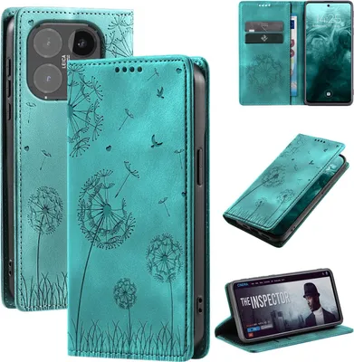 Produktbild von Handyhülle für Xiaomi 15T RFID Schutz Klapphülle Case Cover Design Blume Pusteblume Schutzhülle Farbe: Türkis