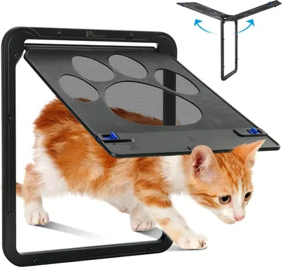 Produktbild von Katzenklappe Fliegengitter mit Magnet, Haustierklappe Fliegengitter Automatisch Verschluss, Hundeklappe für Fliegengitter Balkontür Abschließbar Atmungsaktiv für Katzen Hunde, 29x24 cm