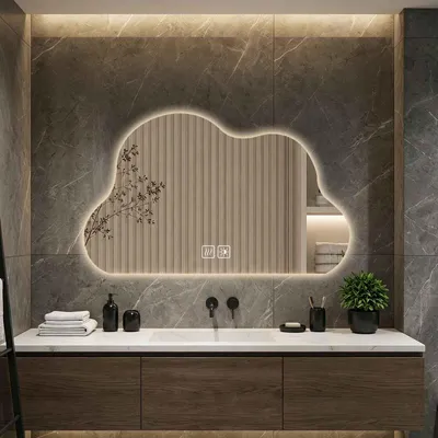 Produktbild von AIORBER LED Badspiegel Wolkenform mit Beleuchtung Touch-Schalter Anti-Beschlag 3 Lichtfarben Dimmbar Wandspiegel Badezimmerspiegel, 70x90 cm, Silber
