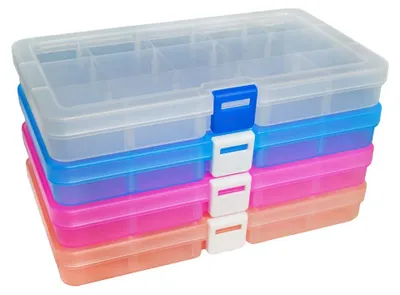 Aufbewahrungsbox, Kunststoff, 15 Fächer, anpassbar, 4 Stück