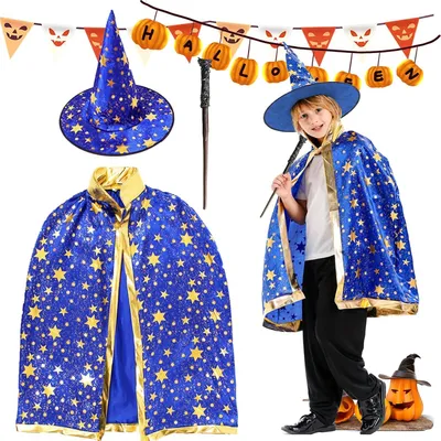 Produktbild von Zauberumhang mit Hut, Kindergrößen, Halloween Thema, für Kostümpartys