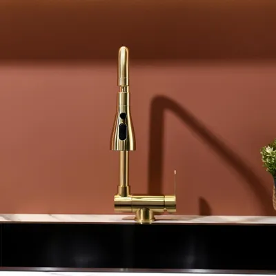 Klappbare Küchenarmatur gebürstet Gold, 304 Edelstahl