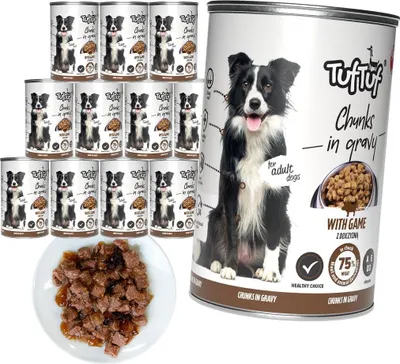 Produktbild von Tuftuf | Feuchtfutter für Hunde - 12x415g - Fleischstücke - Wild - Nassfutter