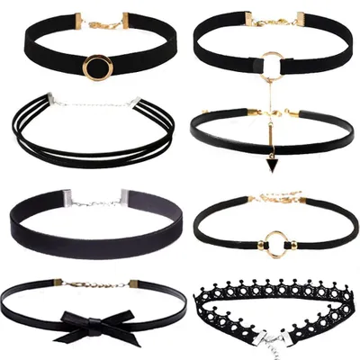 Produktbild von 8 Stück Choker Halskette, Gotik Choker Halskette, Schwarz Kette Halskette Set, C