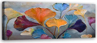 Image de Toile Fleurs Ginkgo Colorée 120x40 Feeby Image colorée pour le mur, prête à être accrochée