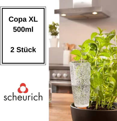 Produktbild von Scheurich Wasserspender Copa XL | 2x Transparent | 500 ml Füllmenge | Bewässerungskugel klein mit Ton Fuß | Wasserspender Pflanzen und Blumen Terrakotta Stiel