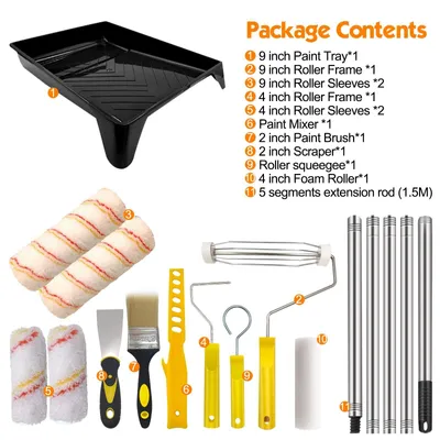 Immagine prodotto di Elzusha - Set di 13 rulli per verniciatura, completo di prolunga e accessori