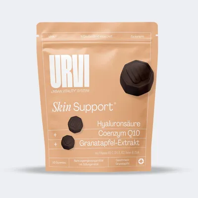 Produktbild von Hyaluron & CoQ10 Gummibärchen, Vegan, Granatapfel-Geschmack, 30 Gummies, URVI Skin Gummies