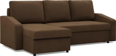 A dark brown sectional sofa with a chaise lounge is shown from a front-side angle against a white background.