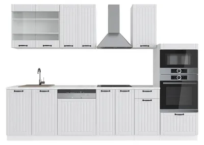 Produktbild von Küchenzeile Vicco Fame-Line Weiß Landhaus/Weiß 300 cm mit Hochschrank, ohne Arbeitsplatte, Model 36141