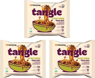 Produktbild von 3er Pack Samyang Ramen Tangle –  3x koreanische Instant-Nudeln mit süß-cremiger | Je 105 g | Halal   +Heartforcards Versandschutz