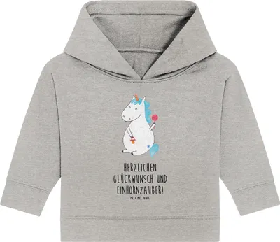 Produktbild von Mr. & Mrs. Panda Organic Baby Hoodie Einhorn Baby 12. - 18. Monat - Heather Grey - Geschenk, Unicorn, Kapuzensweatshirt, Einhörner, Mutter, Schnuller, Geburtstag