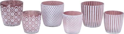 6er Set Teelichthalter Rosa Weiß Glas Windlicht Tischdeko Kerzenhalter Kerzen Deko