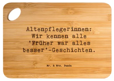 Produktbild von Mr. & Mrs. Panda Schneidebrett Spruch Altenpflegerin Geschichten - Transparent - Geschenk, Beruf, Frühstücksbrett, Holzbrett, Berufspassion, handgefertigte Geschenke