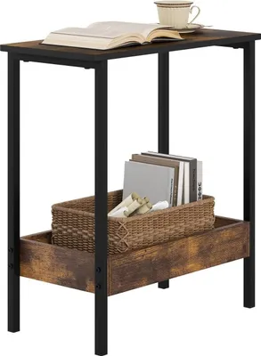 Produktbild von Beistelltisch mit 2 Ebenen aus Metall und Holz | Rustikales Braun | 50x25x55cm