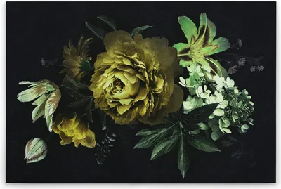 Produktbild von Leinwandbild Blumen 60 x 90 cm - Wandbild Gelb Schwarz - Keilrahmen Floral Wohnzimmerdeko Wanddeko Wandgemälde
