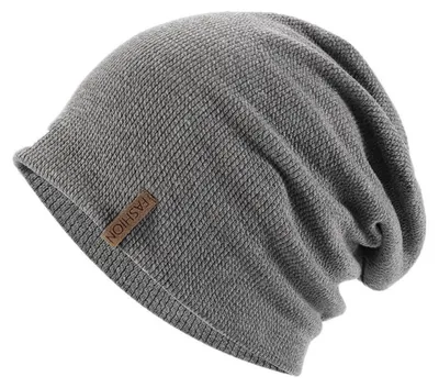 Obrázek produktu pro Pletená čepice typu beanie, model "slouch", šedá, univerzální velikost, pro muže i ženy