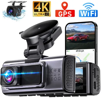 Produktbild von Dashcam Auto,2-Kanal 4K+1080P Autokamera,Mit GPS 3.16 Zoll-Bildschirm Dashcam WLAN (Wi-Fi), Zeitrafermodus,App-Steuerung Autokamera,140°Ultraweitwinkl