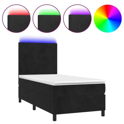 Image de vidaXL Lit boxspring avec matelas & LED noir 80x200 cm velours