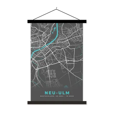 Produktbild von MuchoWow® Textilposter Stadtplan - Neu Ulm- Blau - Stadtplan - Deutschland 40x60 cm mit schwarzem Rahmen - Wanddekorationen
