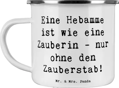 Produktbild von Mr. & Mrs. Panda Teetasse Spruch Hebamme Magie - Weiß - Geschenk, Wertschätzung, Hilfe, Pott, Teebecher, Hebammenarbeit, Berufe, Geschenke mit Herz, Emaille Tasse, becher